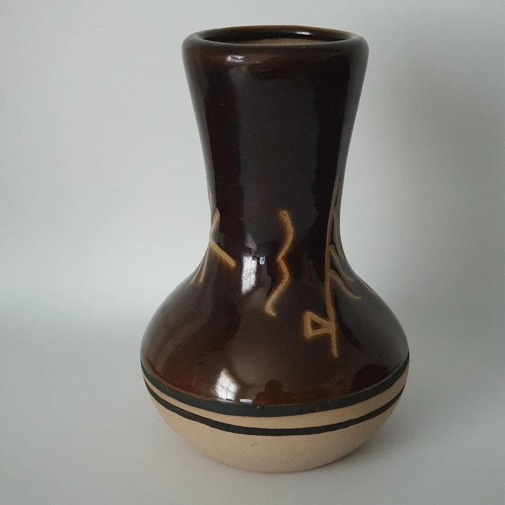 Southwestern Saguaro Stoneware Pottery Vase Native American Chocolate Glaze 6